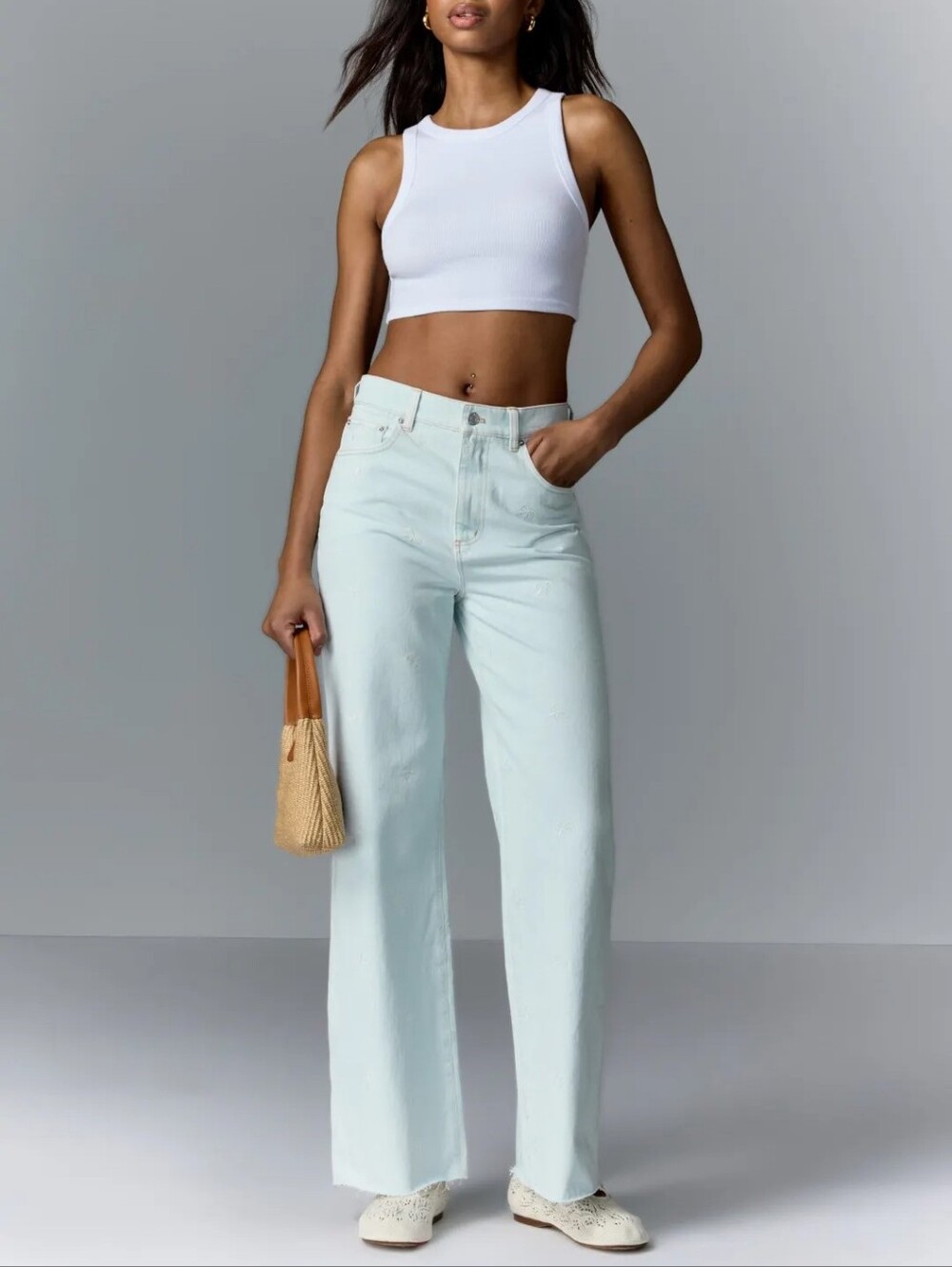 LE JEAN BOW EMBROIDERED COLUMN JEANS 100% Cotton SIZE 26 MSRP $298